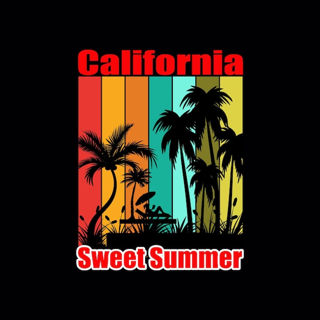 Diseño de camiseta de verano California Sweet Summer.