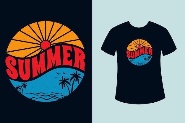 Diseño de camiseta de verano hippie retro puesta de sol