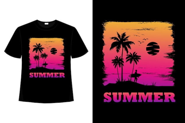 Diseño de camiseta de verano surf atardecer hermoso cielo en estilo retro