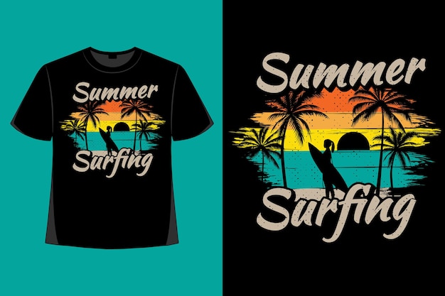 Diseño de camiseta de verano surf playa puesta de sol retro vintage ilustración