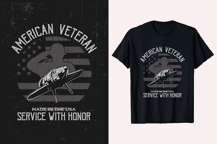 Diseño de camiseta de veterano Ejército estadounidense con bandera Vector plantilla de camiseta personalizada