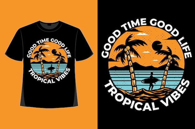 Diseño de camiseta de vibraciones tropicales naturaleza retro vintage ilustración