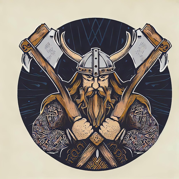Vector diseño de camiseta vikinga de desierto nórdico con hacha de batalla en paisaje feroz