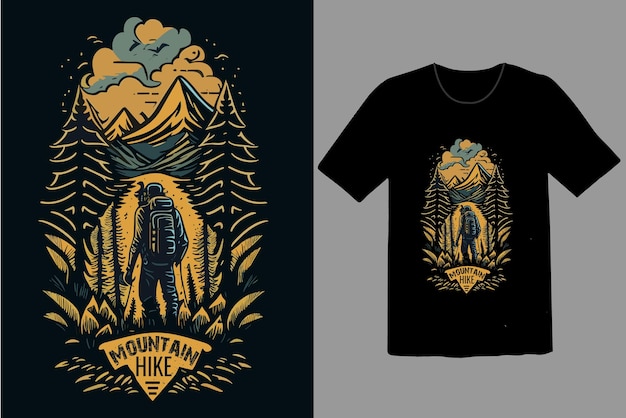 Diseño de camiseta vintage de caminata de montaña