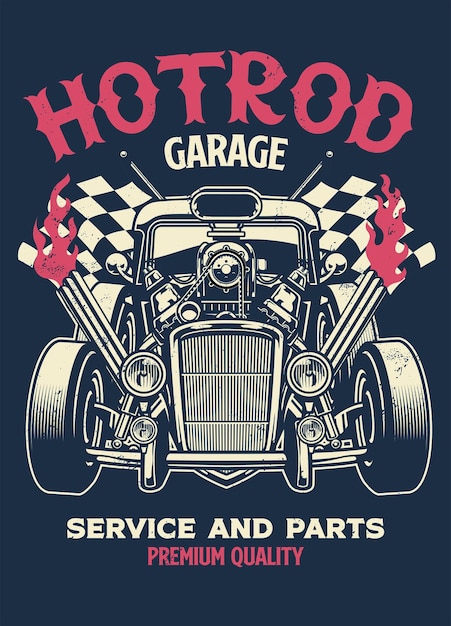 Diseño de camiseta vintage de coche personalizado hotrod