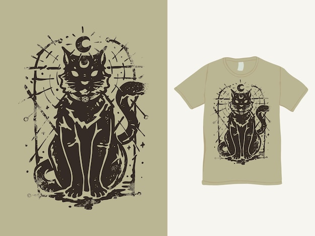 Diseño de camiseta vintage de gato mágico negro