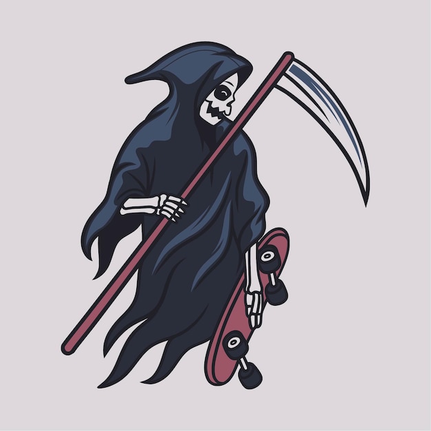 Diseño de camiseta vintage grim reaper prepárate para la ilustración del monopatín