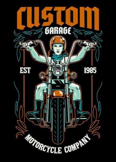 Diseño de camiseta vintage de mujer Biker a rayas de Motorcycle Club