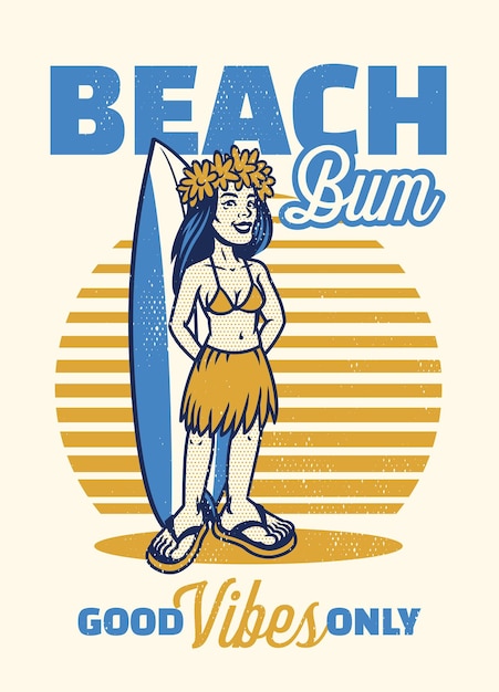 Diseño de camiseta vintage de pacific exotic surfer girl