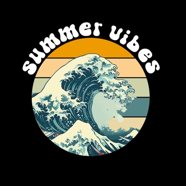 Diseño de camiseta vintage retro de vibraciones de verano