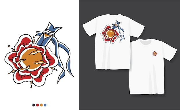 Diseño de camiseta vintage rosa y espada.