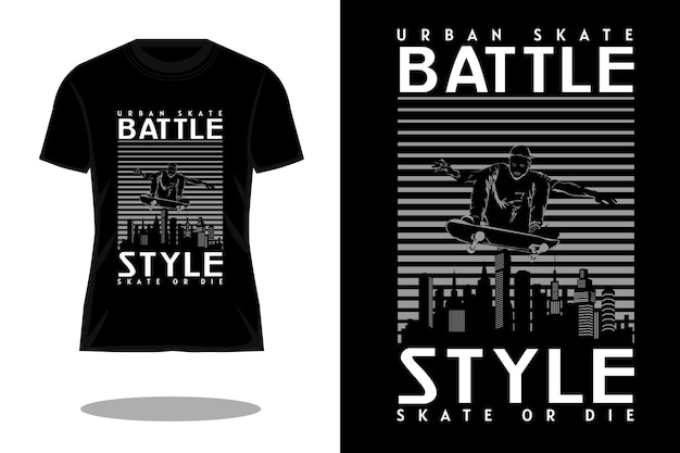 Diseño de camiseta vintage de silueta de batalla de skate urbano