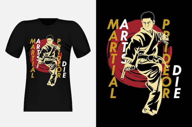 Diseño de camiseta vintage de silueta de orgullo o muerte de artes marciales