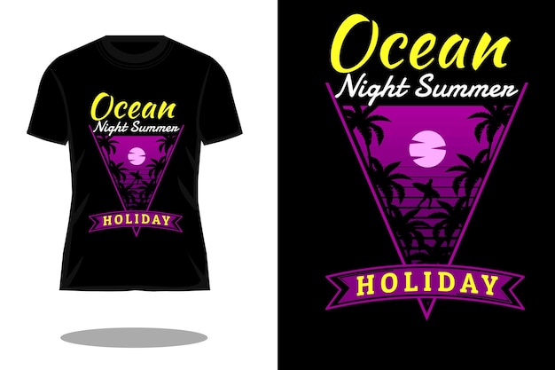 Diseño de camiseta vintage de silueta de verano de noche de océano