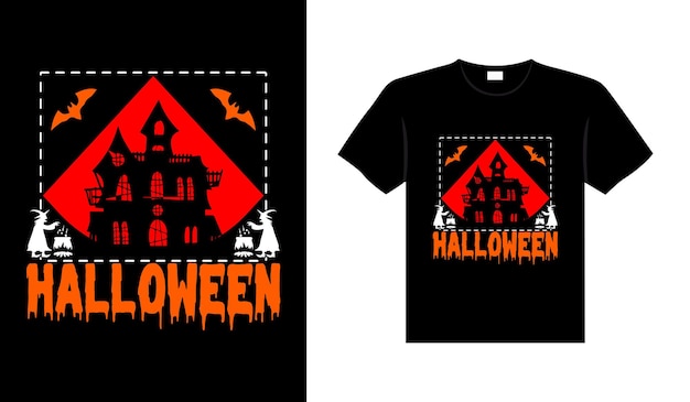 Diseño de camiseta vintage de terror de Halloween, gráficos vectoriales de plantilla de impresión de miedo, tipografía de alta calidad