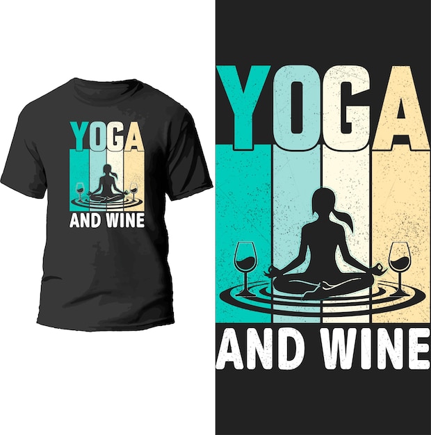 Diseño de camiseta de yoga y vino