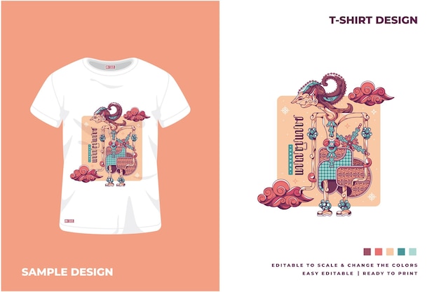 diseño de camisetas de arte wayang javanesa sadewa