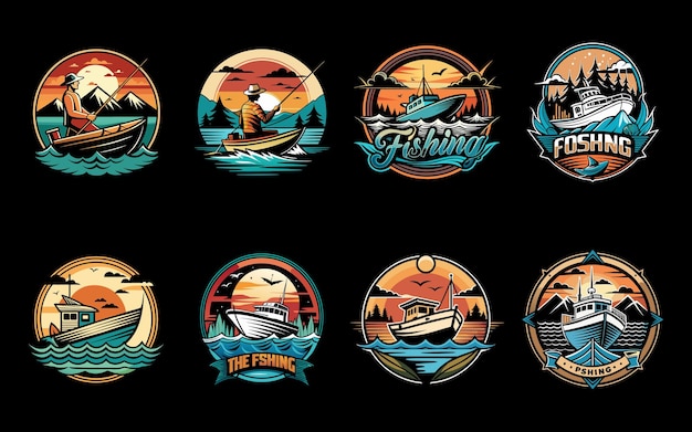 Diseño de camisetas de barco de pesca Ilustración vectorial