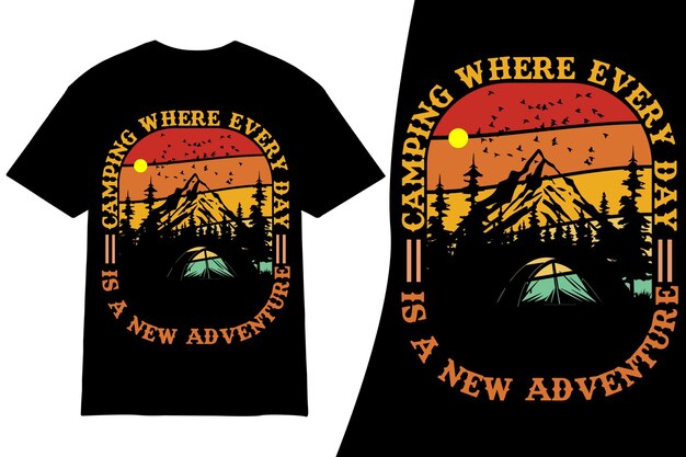 Diseño de camisetas de campamento Diseño vectorial de camisas de campamento Retro Vintage Camper T-shirt de campamento