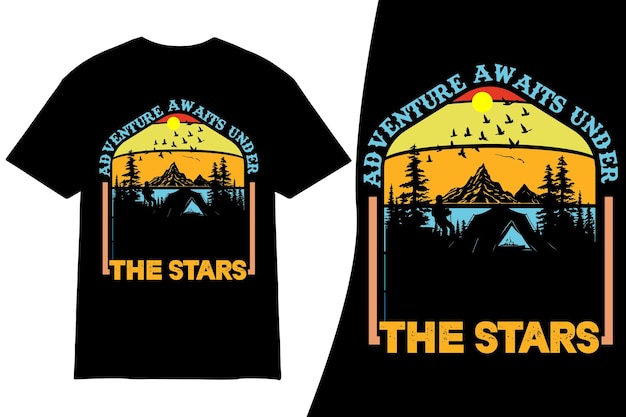 El diseño de camisetas de camping es un vector de elementos de camping.