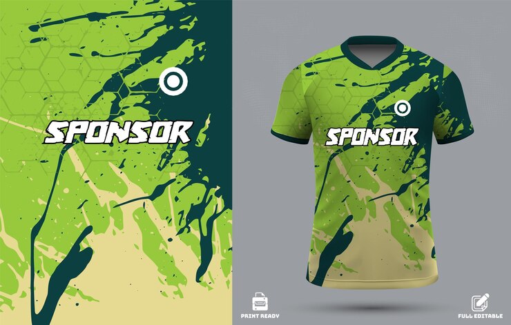 Diseño de camisetas deportivas con colocación de patrocinadores y efecto de salpicaduras