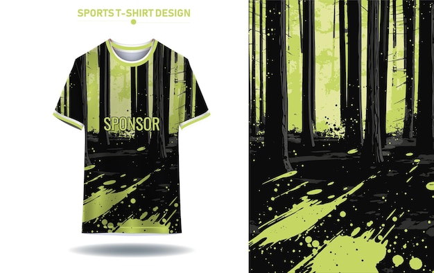 Diseño de camisetas deportivas con elementos forestales y abstractos