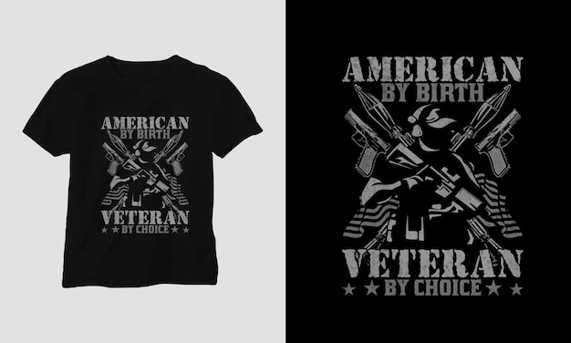 Diseño de camisetas del Día de los Veteranos con el soldado, la bandera, las armas y el cráneo. Estilo vintage con grunge