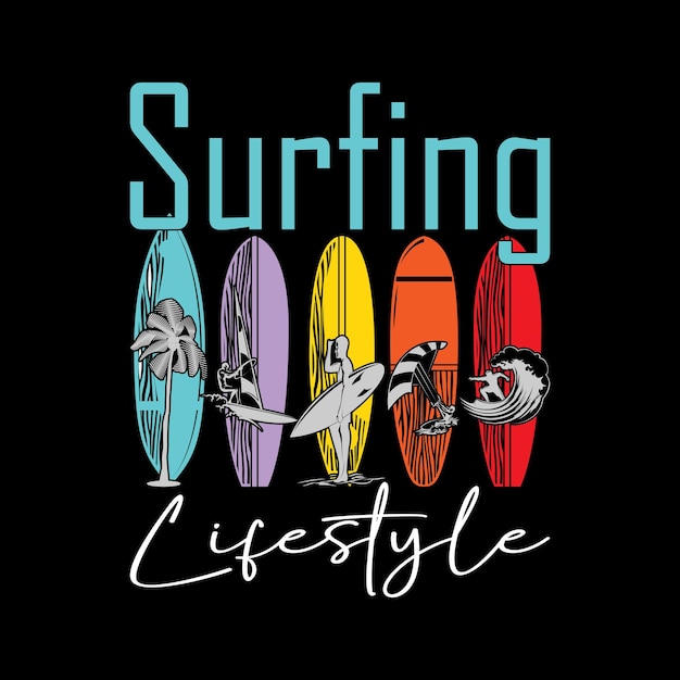 Diseño de camisetas de estilo de vida de surf