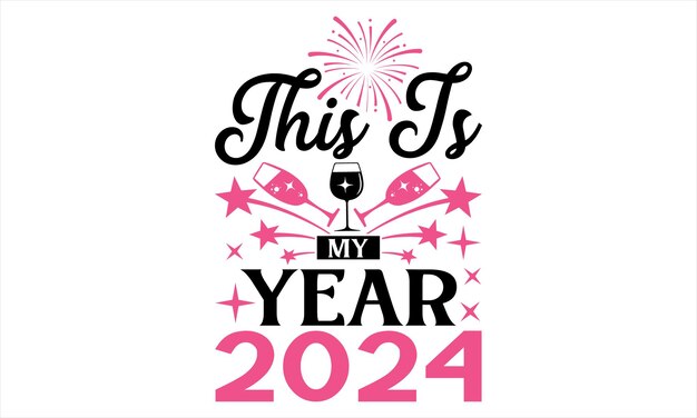 Diseño de camisetas de Feliz Año Nuevo Cartel de caligrafía moderna volante y taza