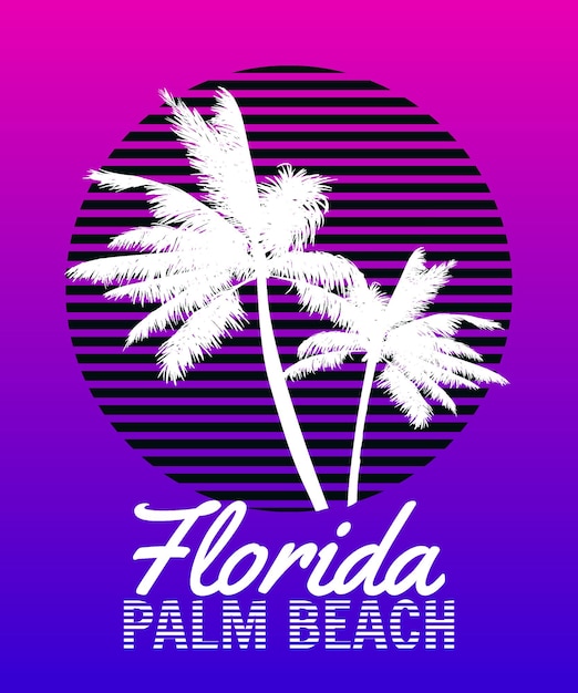 Diseño de camisetas impresas al atardecer de Florida Palm Beach Siluetas de palmeras de cartel