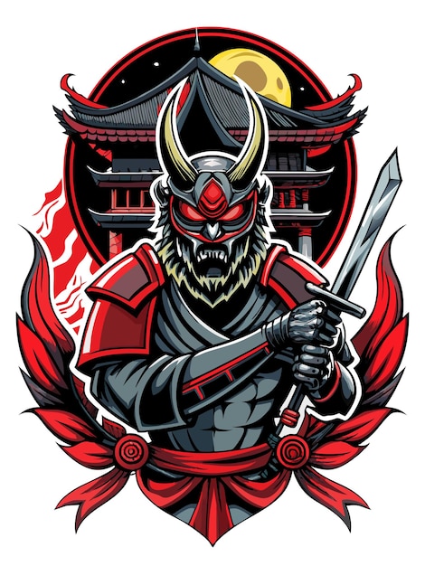 Diseño de camisetas japonesas de ropa de calle T-shirt de cultura japonesa Obra artística Samurai Ninja Ilustración vectorial