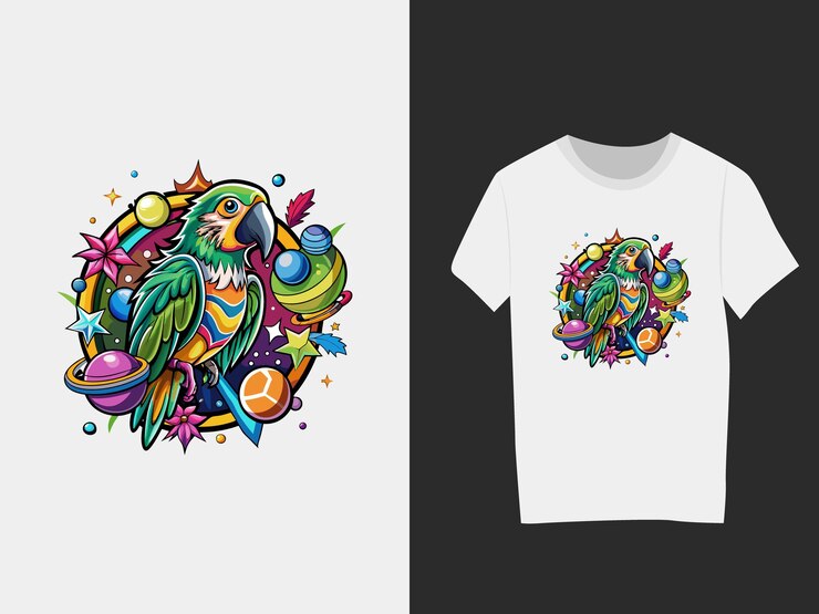 Vector diseño de camisetas de loro de amazon para astronomía