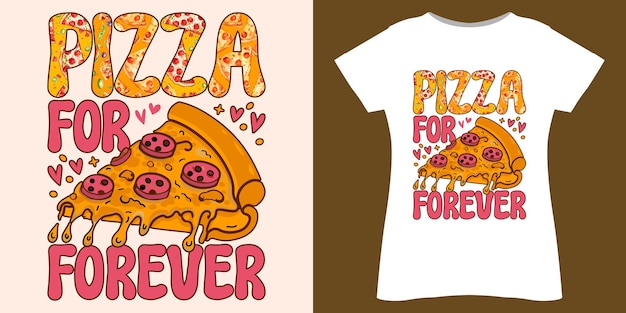 Vector diseño de camisetas de pizza vectorial y tipografía groovy