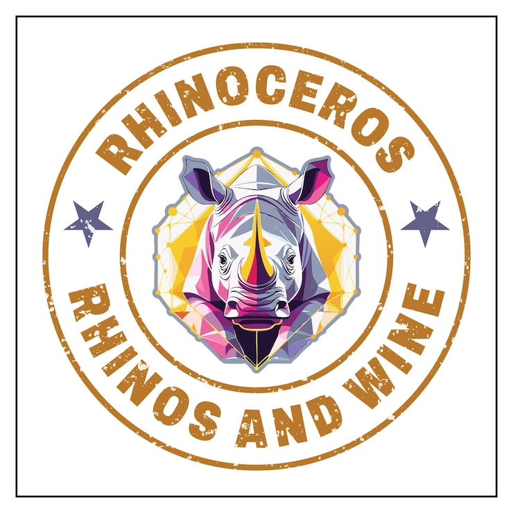 Vector diseño de camisetas de rinoceronte y vino