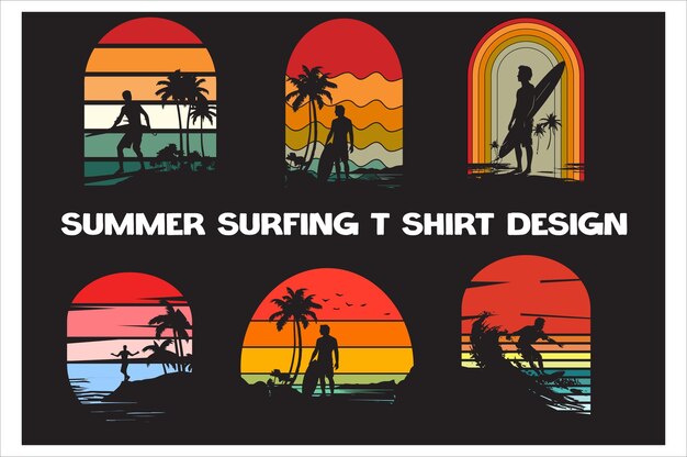 Vector diseño de camisetas de surf de verano diseño de camisetas de vintage de verano