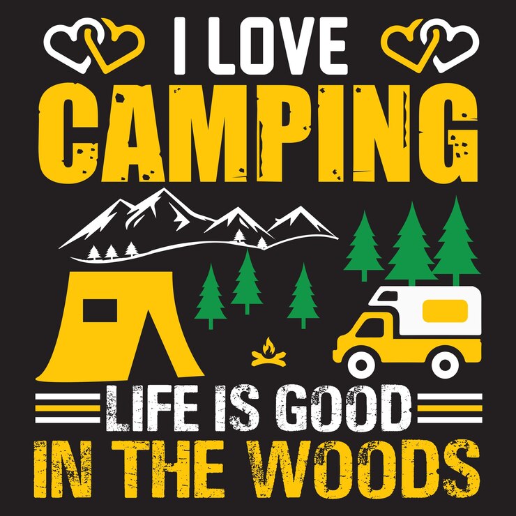 Diseño de camisetas de tipografía para acampar