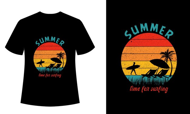 Vector diseño de camisetas de tipografía vintage y retro de verano, tiempo de vacaciones, verano familiar, horario de verano, surf