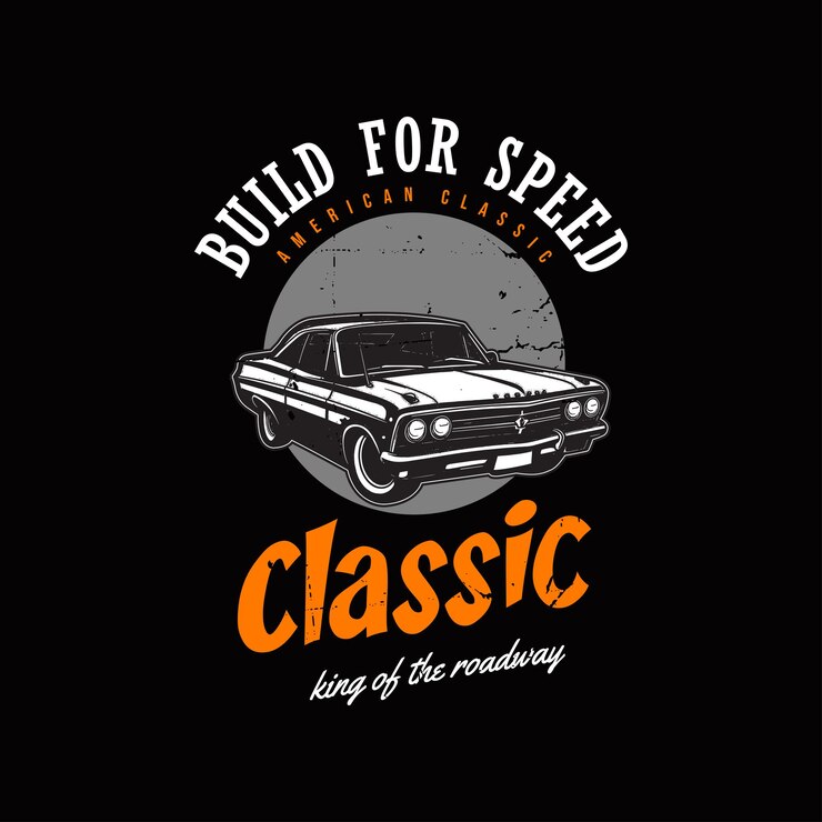 Diseño de camisetas vectoriales de automóviles clásicos estadounidenses construidos para la velocidad Rey de la carretera cartel de camisas personalizadas vintage ilustración de fondo negro