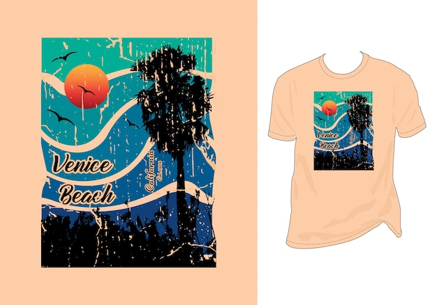 diseño de camisetas, Venice Beach, California, barco de surf, diseño de camisetas de palmeras, diseño de estampados, verano