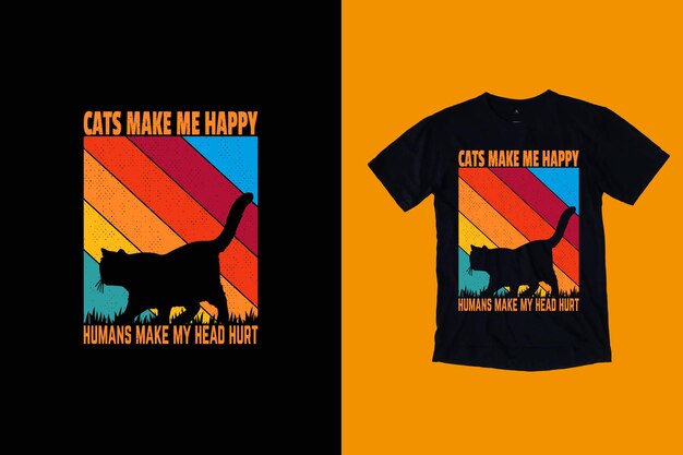 Diseño de camisetas vintage de gatos, camisetas para amantes de los gatos, diseños divertidos de camisetas de gatos.