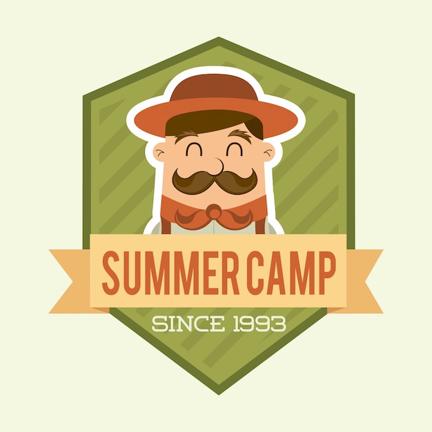 Diseño de campamento de verano sobre ilustración de vector de fondo beige