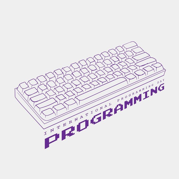 Vector diseño de campaña del día internacional de la programación con teclado mecánico dibujado a mano