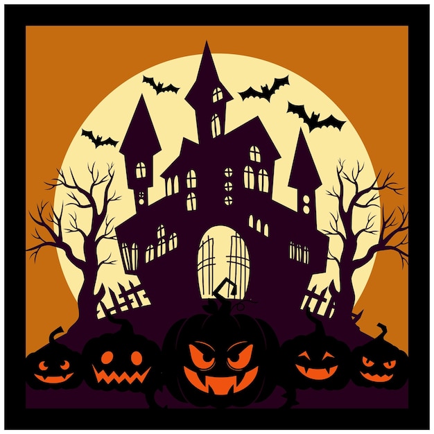 Diseño de capas de casa embrujada de Halloween con corte de papel