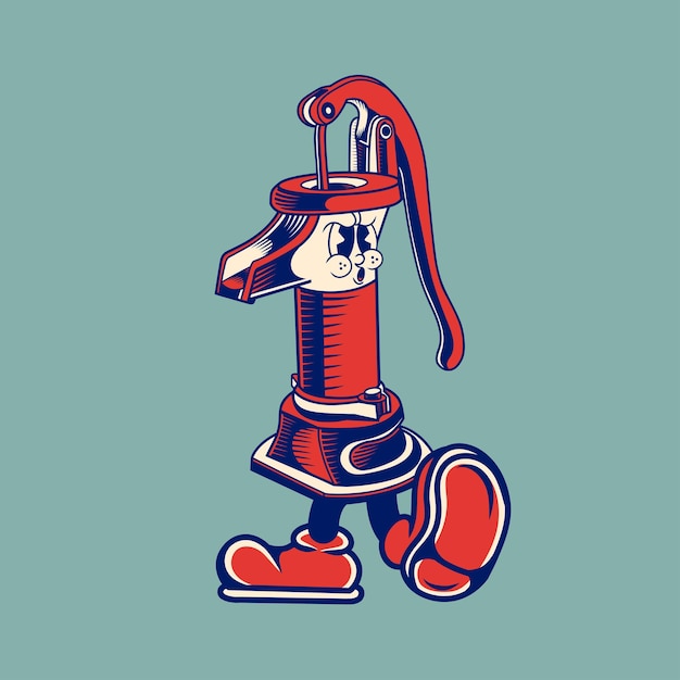 Diseño de carácter retro de la bomba de agua de mano