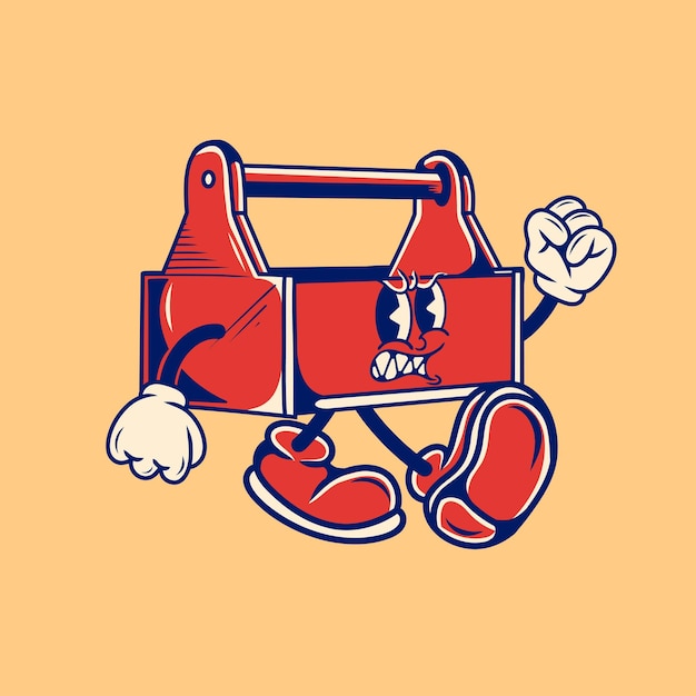 Diseño de carácter retro de la caja de herramientas