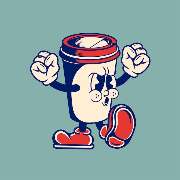 diseño de caracteres retro de papel de taza de café