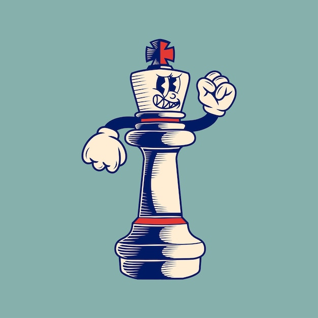Diseño de caracteres retro del rey de la pieza de ajedrez