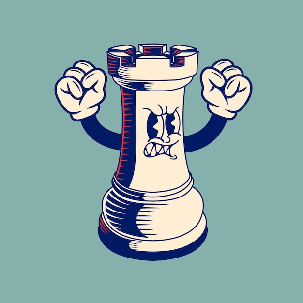 Diseño de caracteres retro de la torre de la pieza de ajedrez