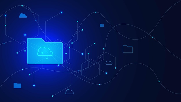 Diseño de la carpeta de documentos digital azul y concepto de transferencia de datos Contexto tecnológico moderno