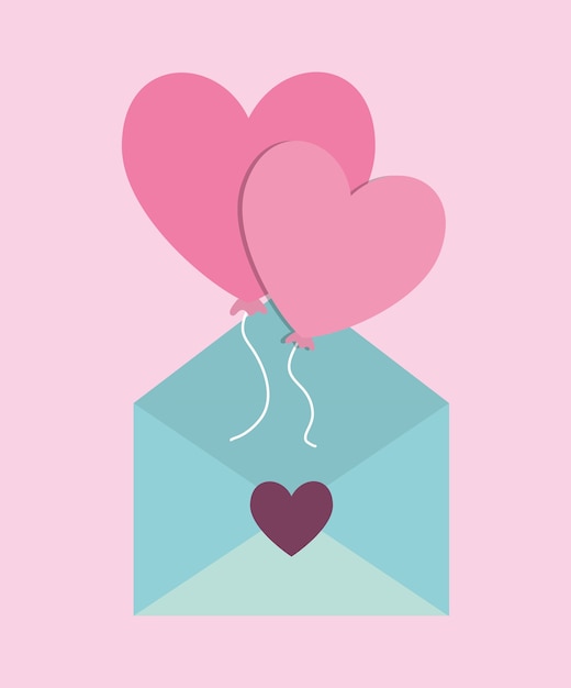 Diseño de carta de amor con sobre y globos icono